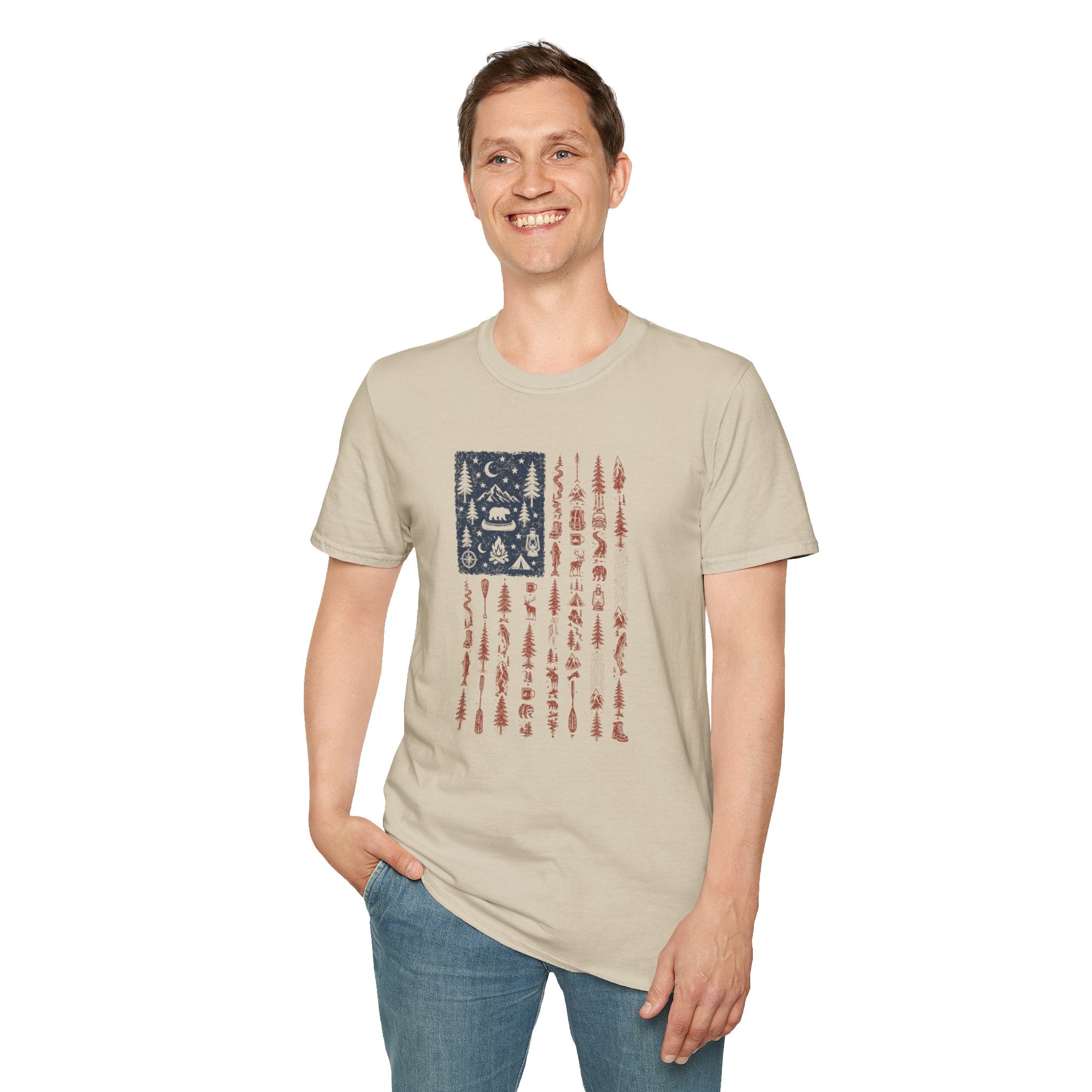 American Flag with Outdoor Icons T-Shirt