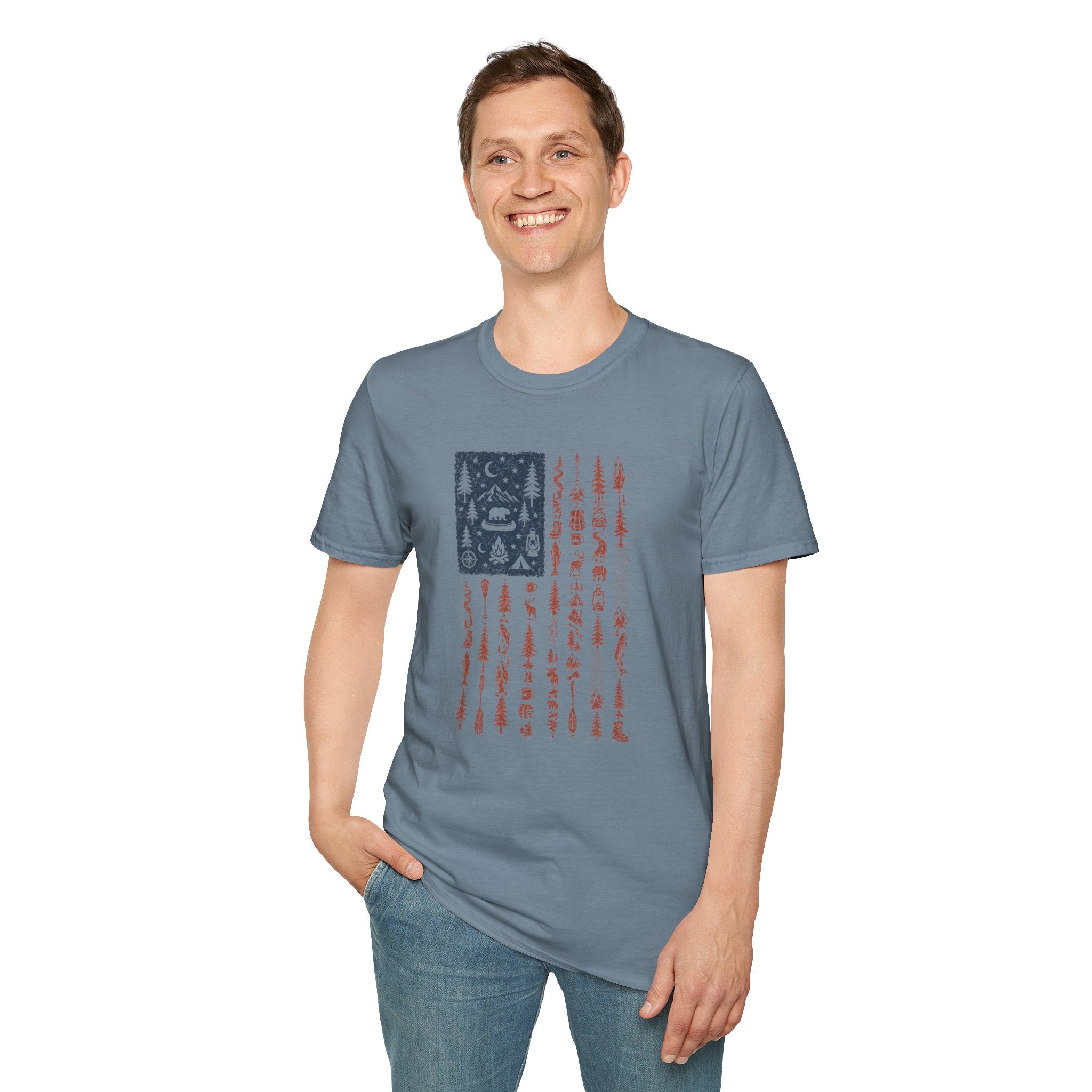American Flag with Outdoor Icons T-Shirt