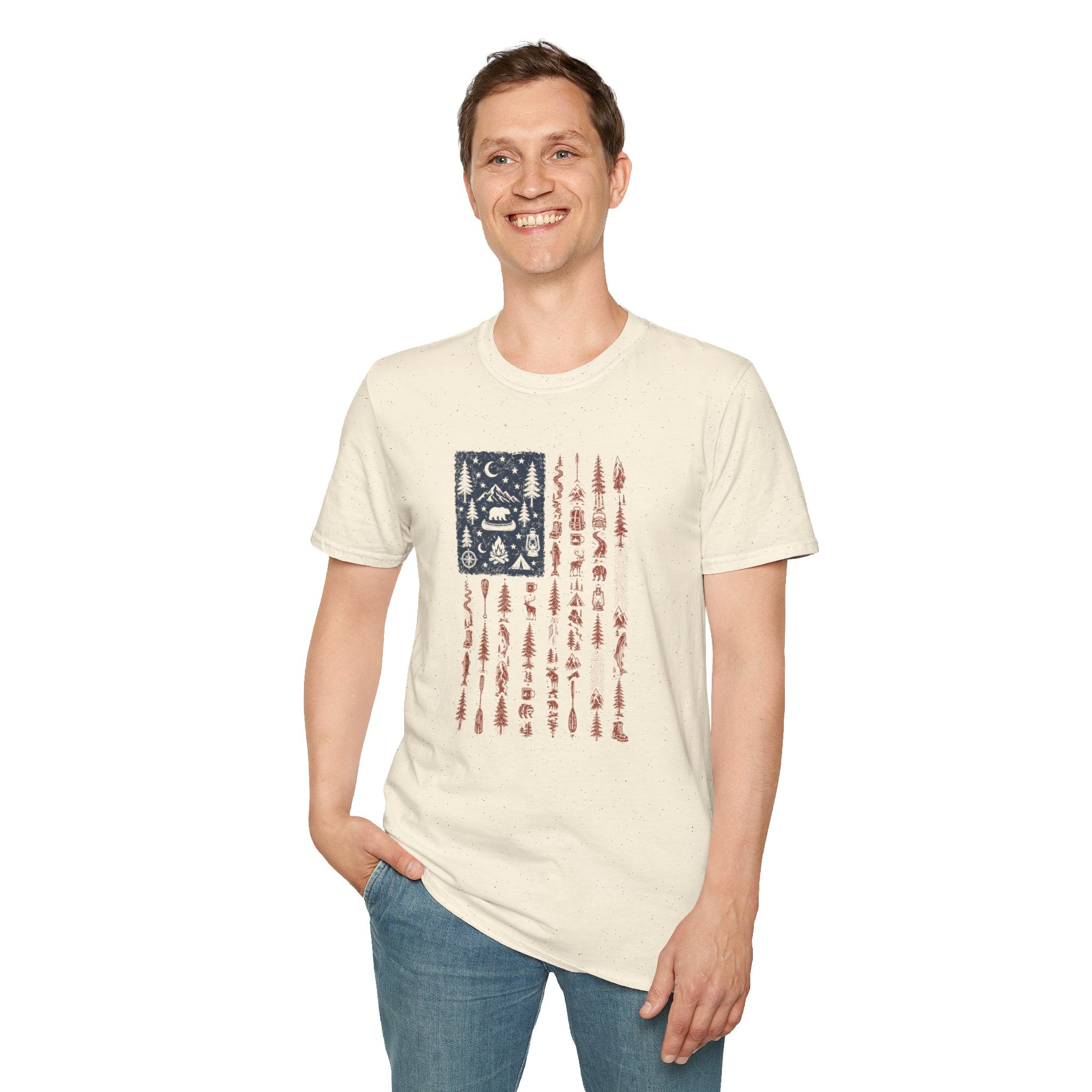 American Flag with Outdoor Icons T-Shirt